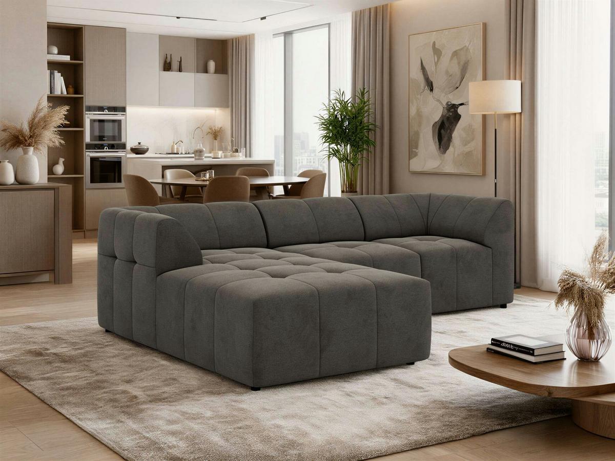 ECKSOFA VORITA L 3M - Dunkelgrau Velvet - Links Seite - Dunkelgrau/Schwarz, Kunststoff/Textil (267/176cm) - MKS