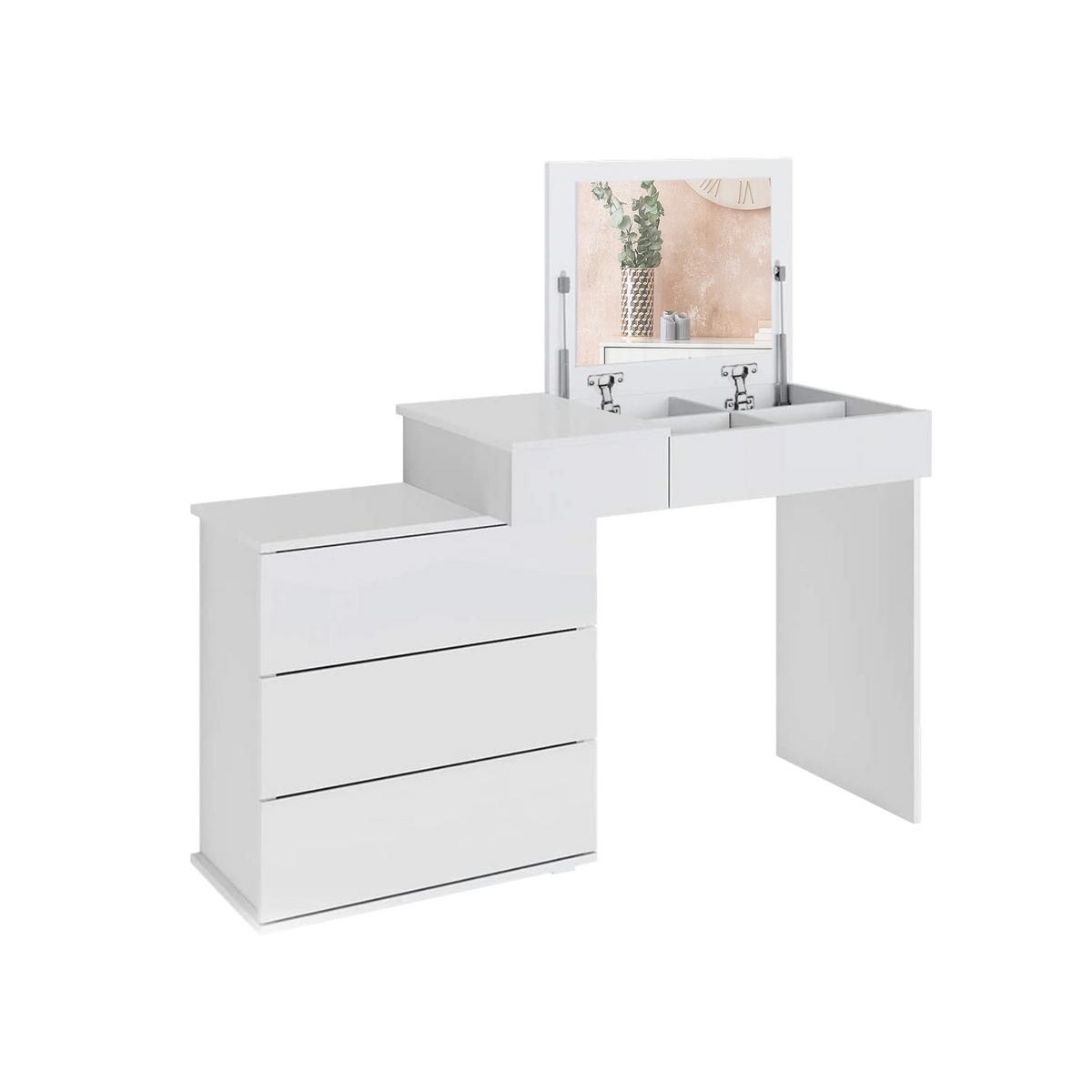 SCHMINKTISCH Weiß 117,5 x 78 x 45 cm aus MDF mit Klappspiegel - Weiß, Holzwerkstoff (117.5/78/45cm) - ML-DESIGN