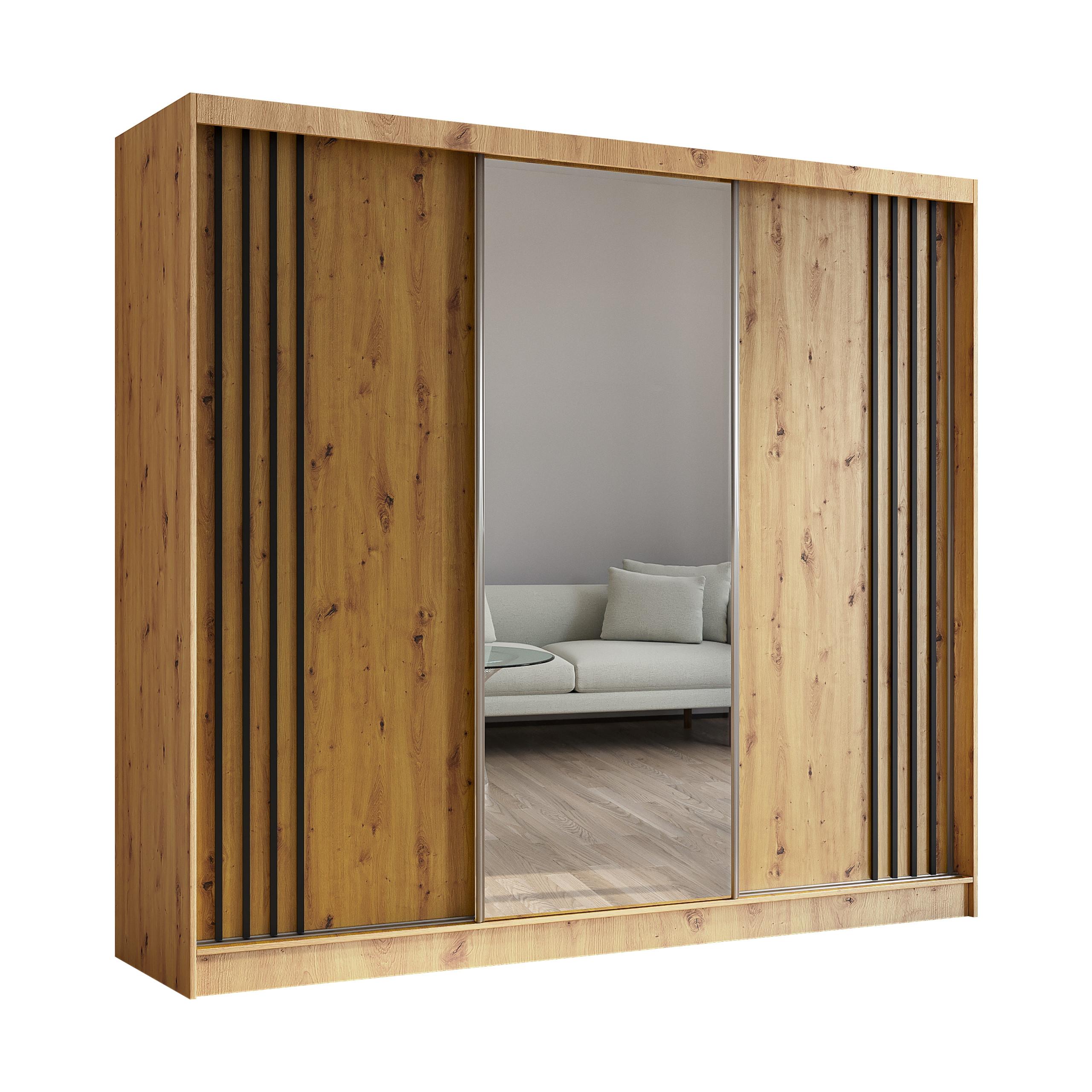 SCHWEBETÜRENSCHRANK NELVIA 240/216/61 cm 3-türig mit Spiegel Eiche Artisan - Eiche Artisan, Holzwerkstoff (240/216/61cm) - MASSENO