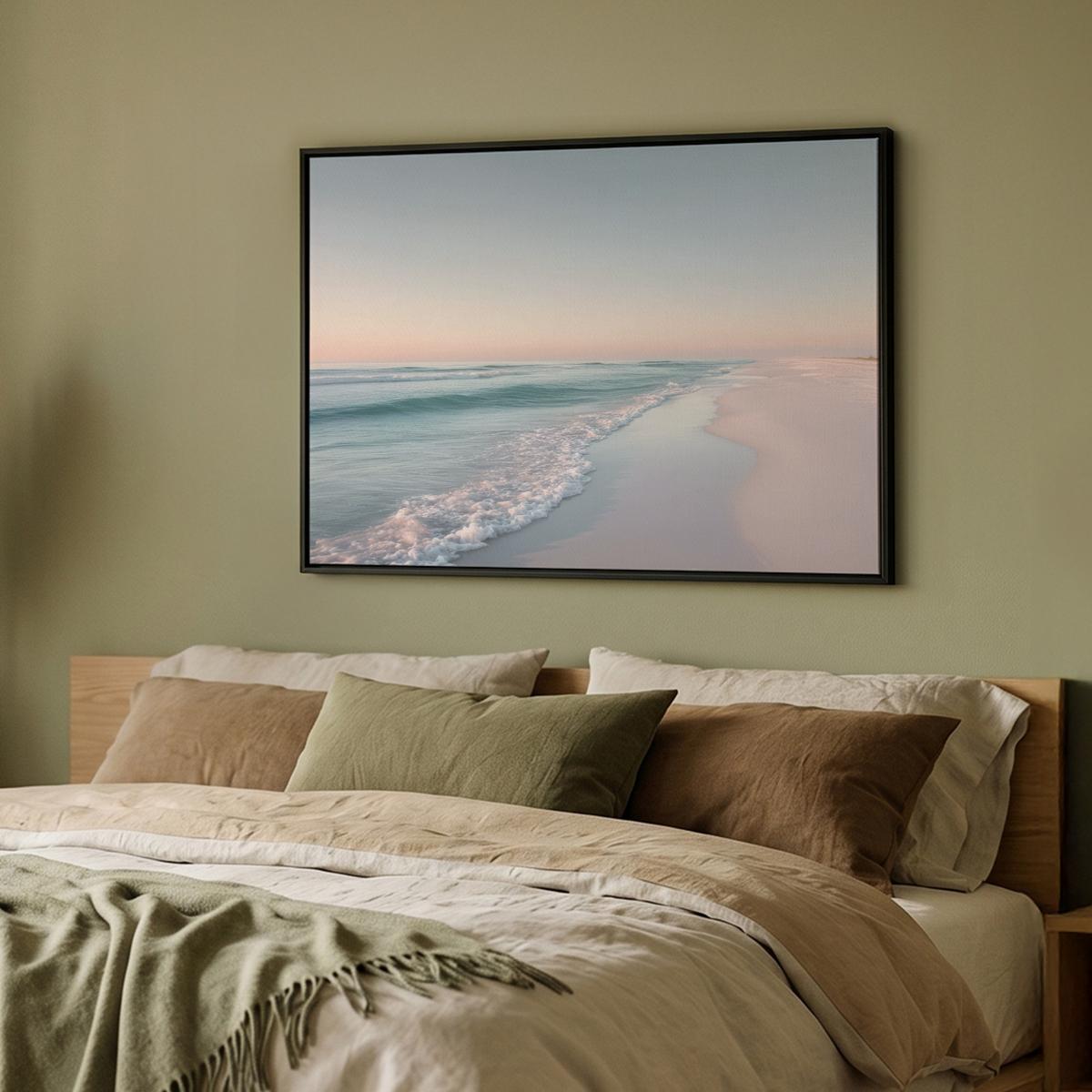 LEINWAND Bilder mit Rahmen - Küstenlinie - Pastell - Wasser - 100x70 - Pastellblau, Textil (100/70cm) - MuchoWow