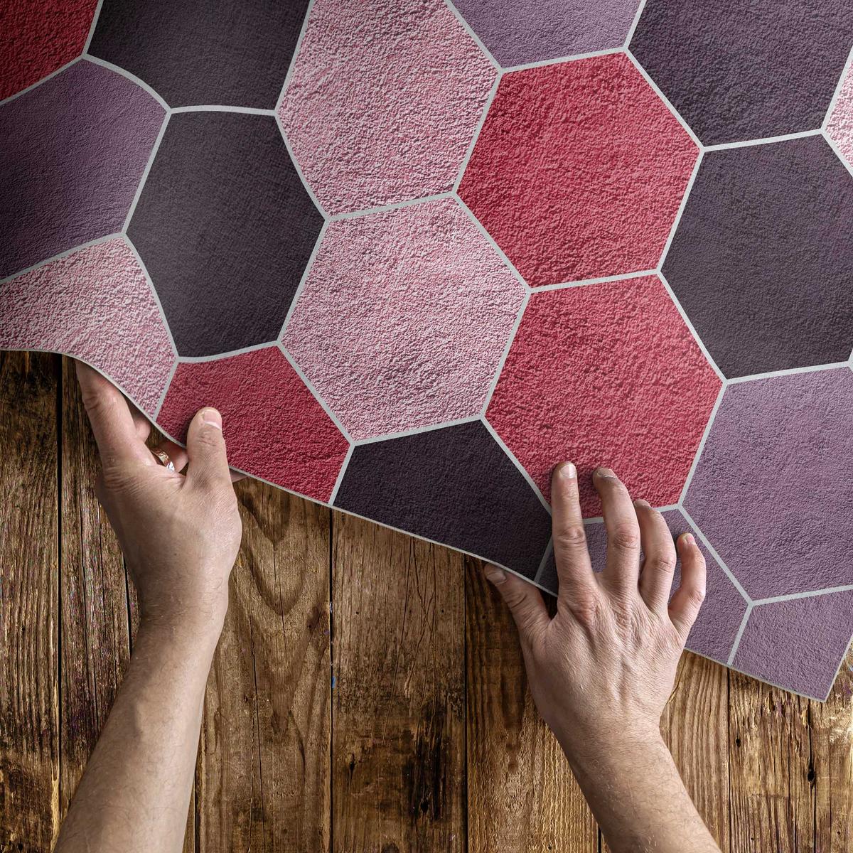 TEPPICH 100x150 cm Plüsch-Hexagone Geometrisches Muster - Rosa, Kunststoff (100/150cm) - Wallfluent