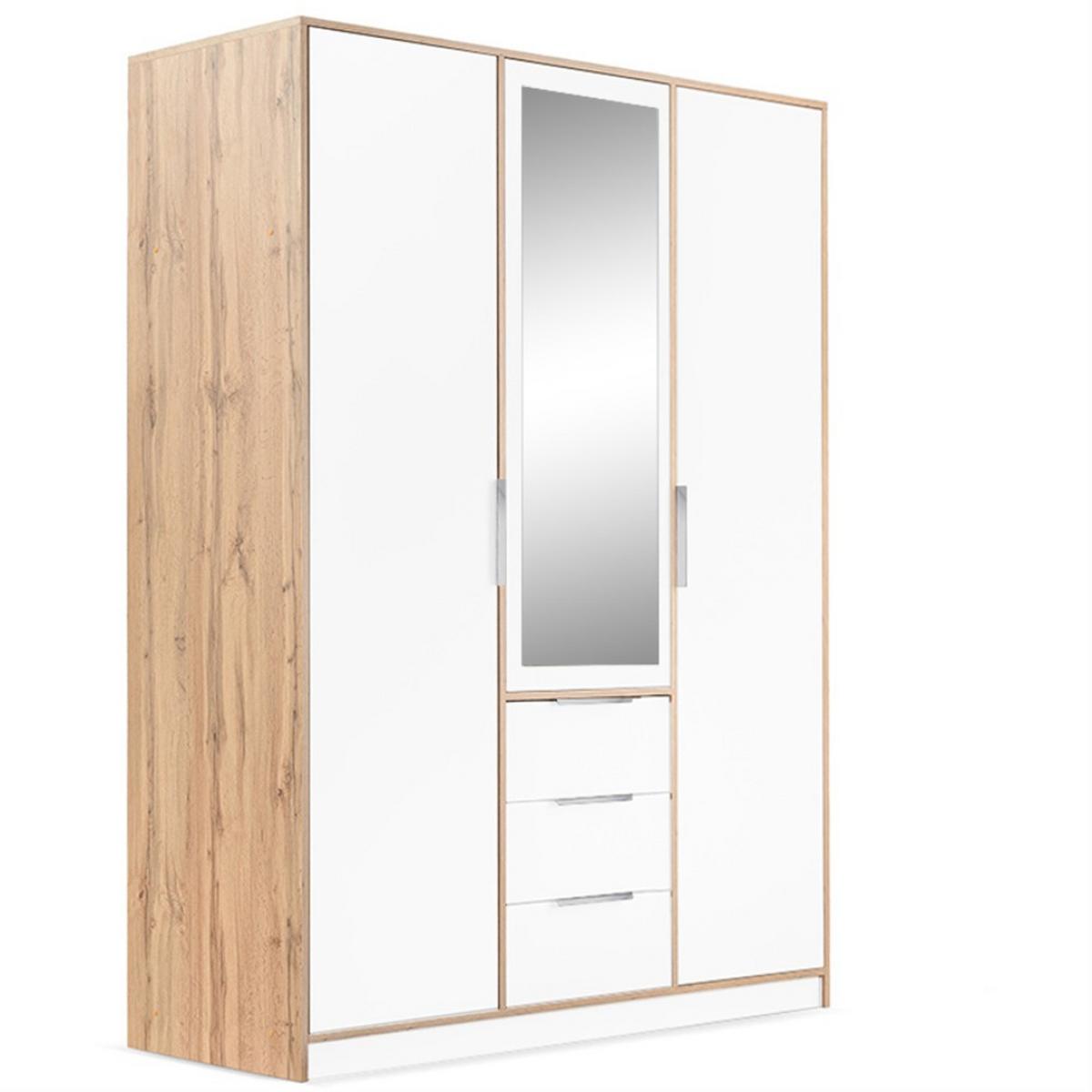 DREHTÜRENSCHRANK Livo mit 3 Türen und 3 Schubladen, weiß+eiche Wotan, mit Schrankaufsatz, 150 cm - Eiche Wotan/Weiß, Holzwerkstoff (150/245/57cm) - Beautysofa