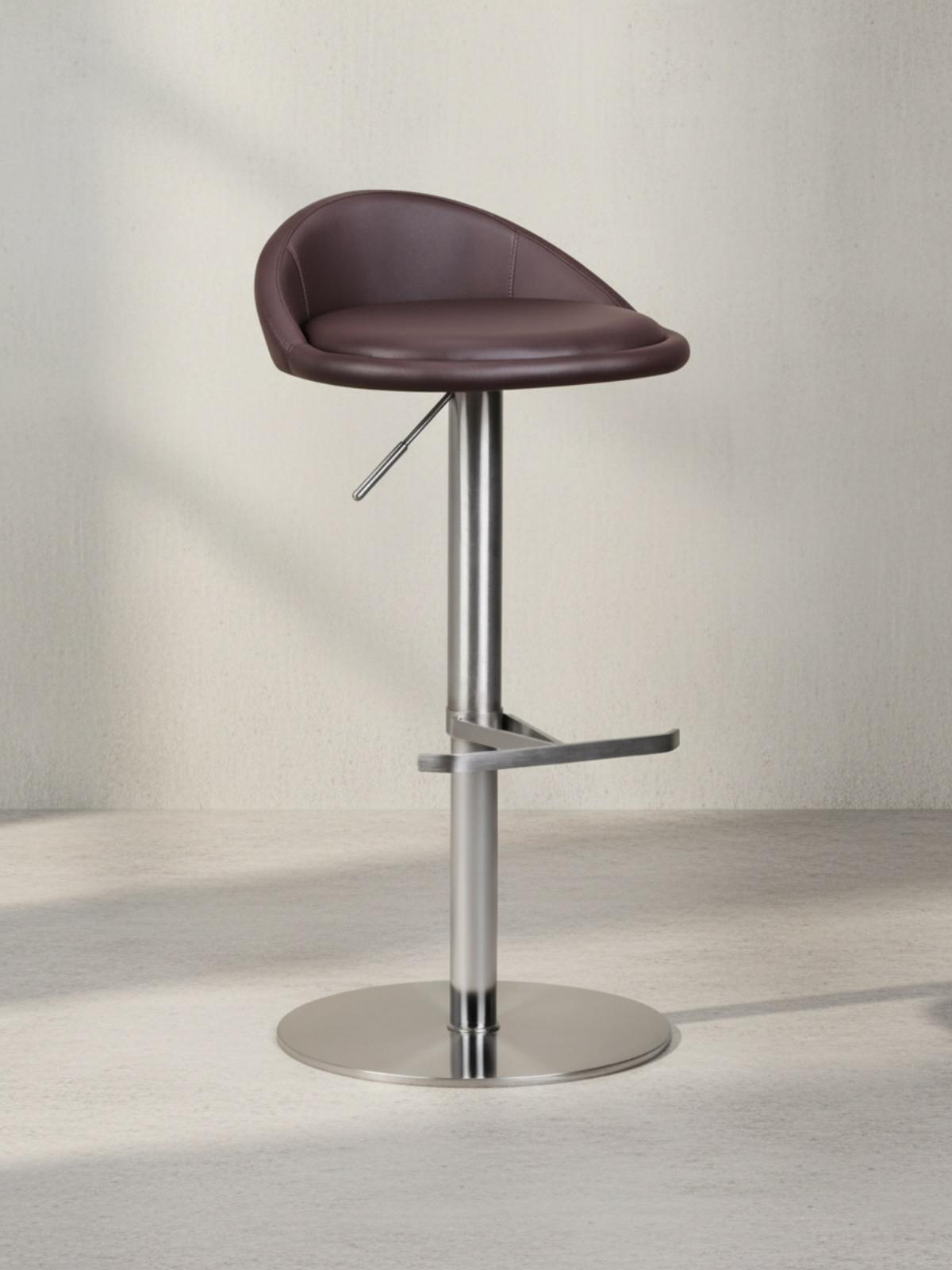 BARHOCKER Höhenverstellbar Edelstahl Halbrunde Rückenlehne DONAU, Braun 43x43x90 cm - Silberfarben/Braun, Kunststoff/Textil (43/90/43cm) - KADIMA DESIGN