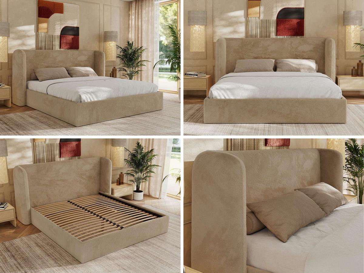 POLSTERBETT EMORA CLASSIC 160/200 - Beige Plüsch - Multipocket-Matratze - Beige, Textil (160/200cm) - MKS