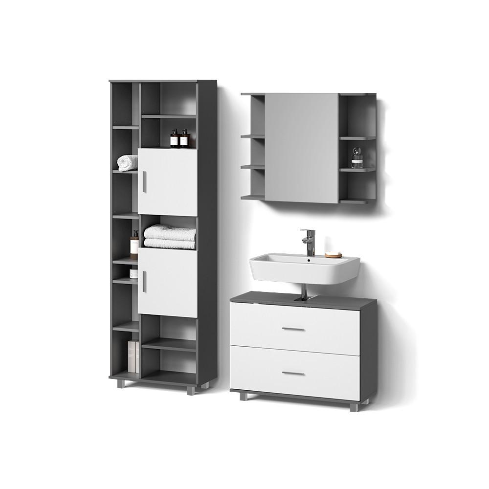 BADMÖBEL-SET Eisak Anthrazit 3 Teile, mit Hochschrank - Anthrazit, Holzwerkstoff (80/60/33cm) - Livinity®