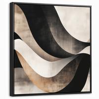 LEINWAND Bilder mit Rahmen - Abstrakt - Wellen - Schwarz - Verwittert - 50x50 - Trüffeleichefarben, Textil (50/50cm) - MuchoWow