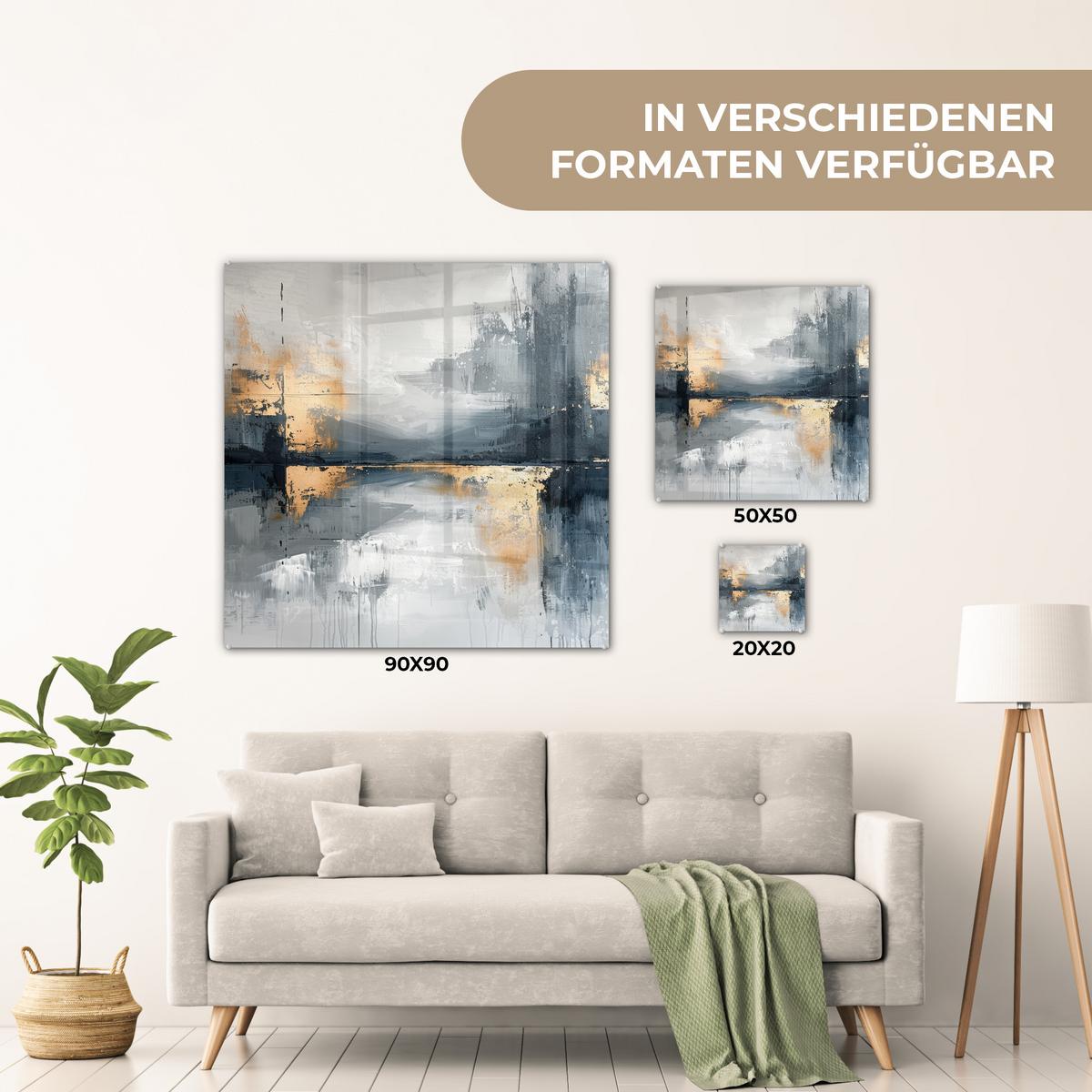 ACRYLGLASBILD Kunst - Grau - Gold - Abstrakt 50x50 cm - Dunkelgrau, Glas (50/50cm) - MuchoWow