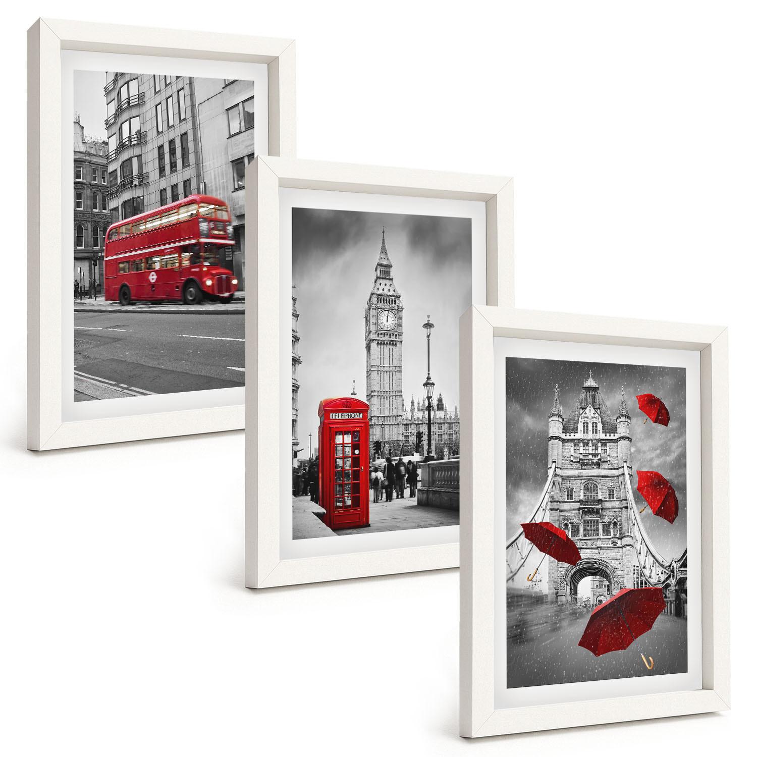 BILDER SET 3er Set - 20x30 cm Weißer Rahmen - Red Accents London - Weiß, Kunststoff (20/30cm) - TULUP