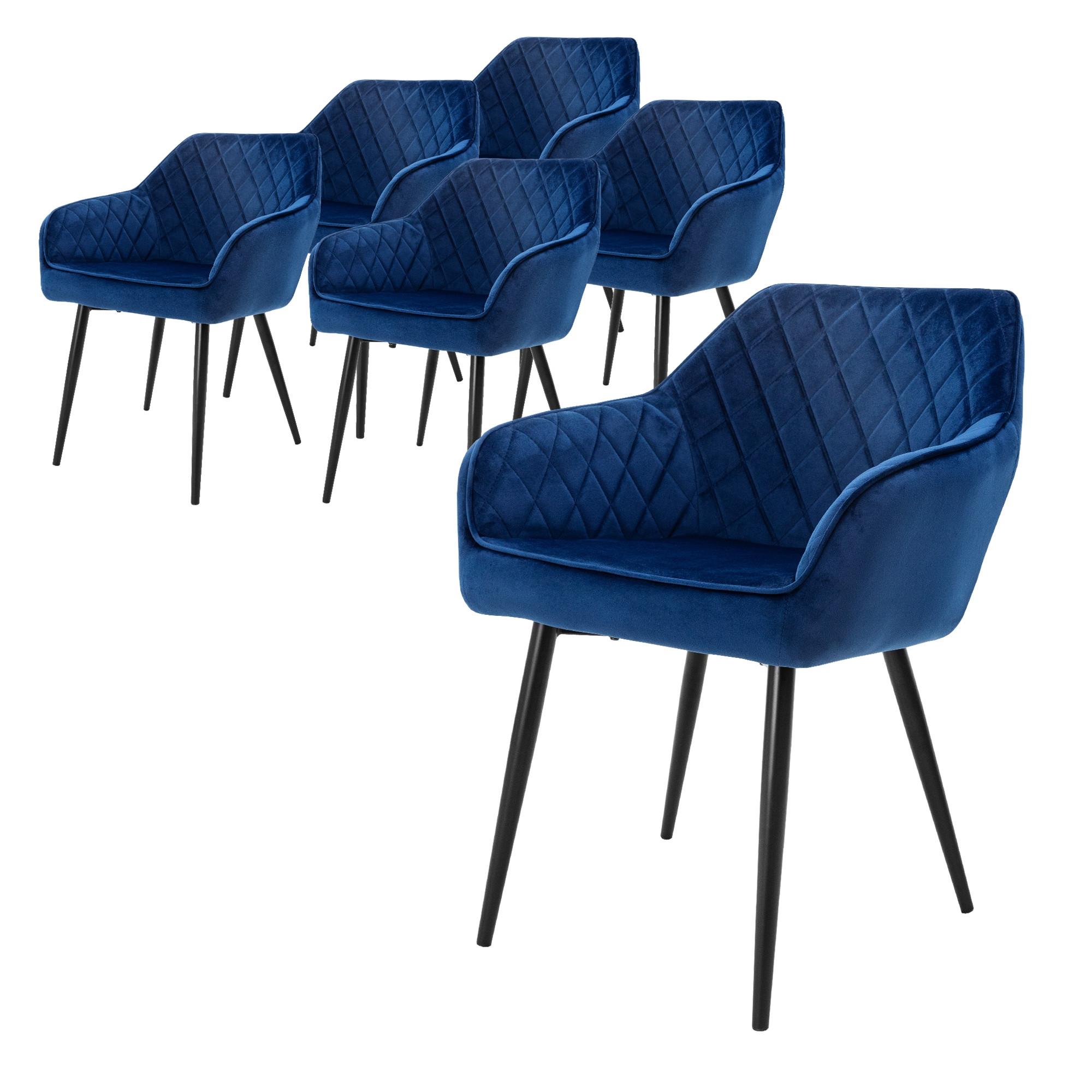 ESSZIMMERSTUHL 6er Set Dunkelblau Samt - Blau/Schwarz, Textil/Metall (63/80/60cm) - ML-DESIGN