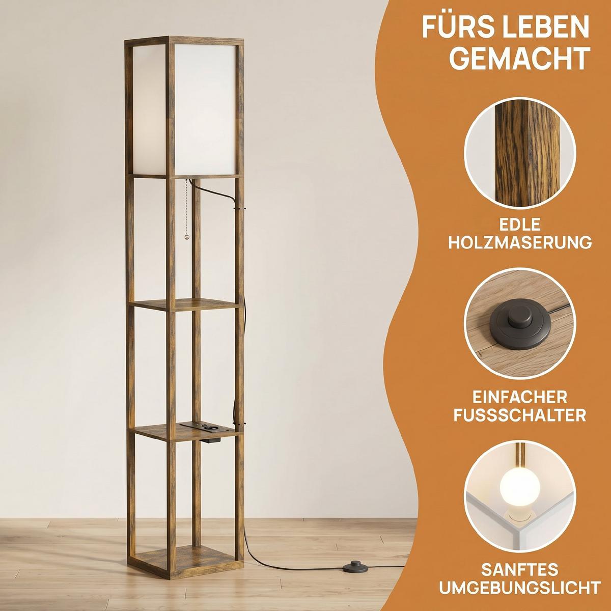 STEHLAMPE Acryl MDF Rustikal-Braun - Eichefarben, Holzwerkstoff (26/26/160cm) - HOMCOM