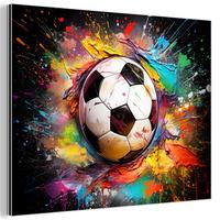 METALLBILD Fußball - Farbe - Farben - Schwarz - Weiß 40x30 cm - Weiß, Metall (40/30cm) - MuchoWow