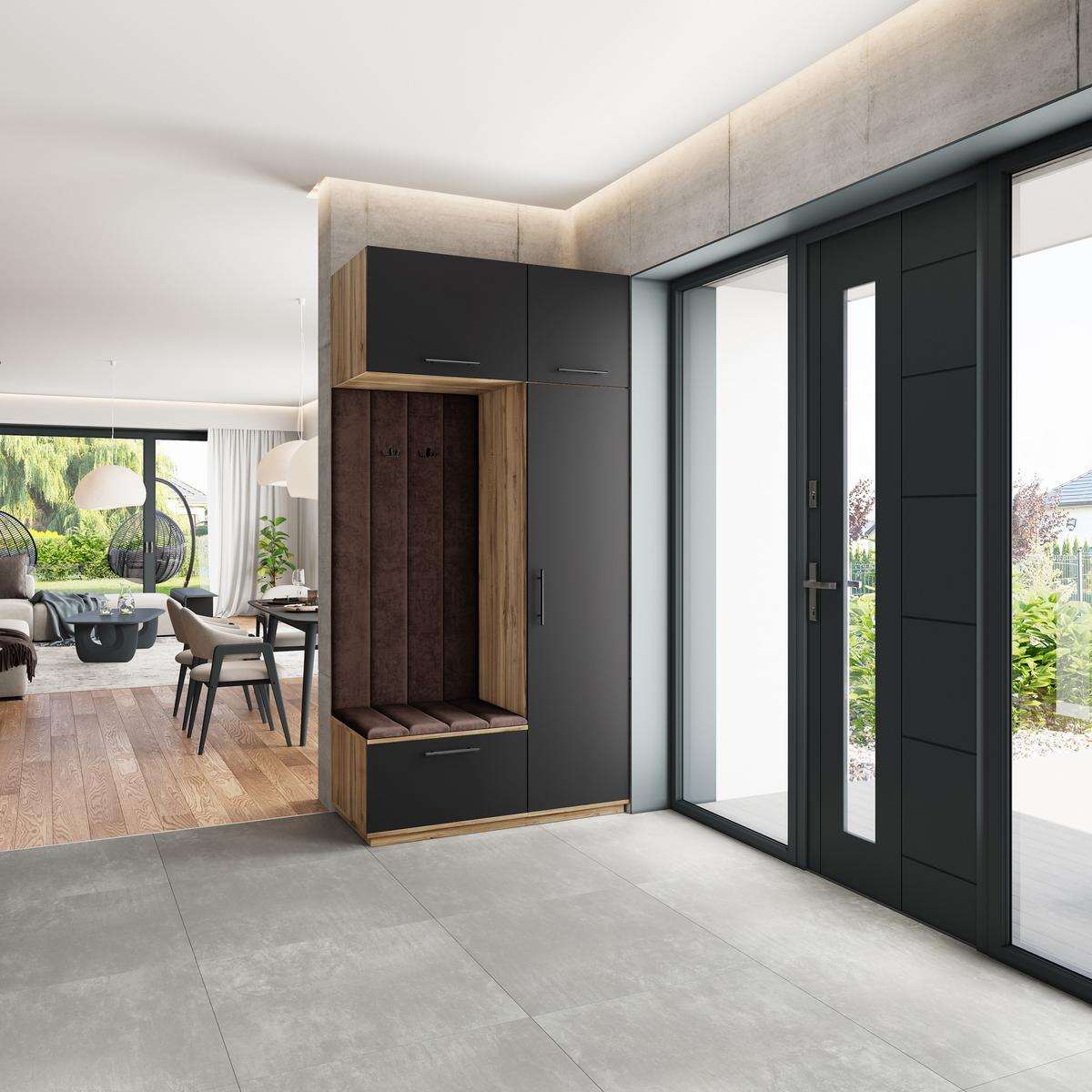 GARDEROBENSCHRANK REMA 120/240/60 cm Modern Garderobe-Set Eiche Wotan - Eiche Wotan/Schwarz, Holzwerkstoff (120/240/60cm) - MASSENO