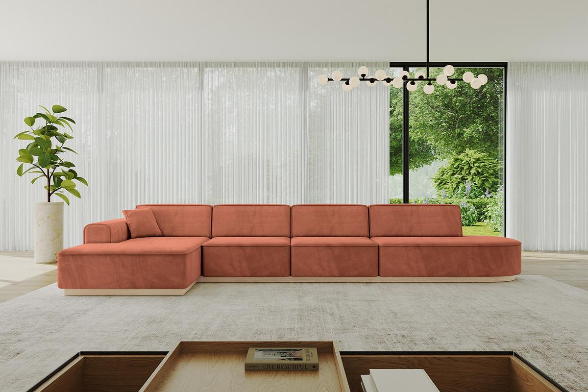 ECKSOFA Ottomane Links IREA-L3 - 412x165x80 cm Apricot - Koralle, Holzwerkstoff/Textil (412/165cm) - ALTDECOR
