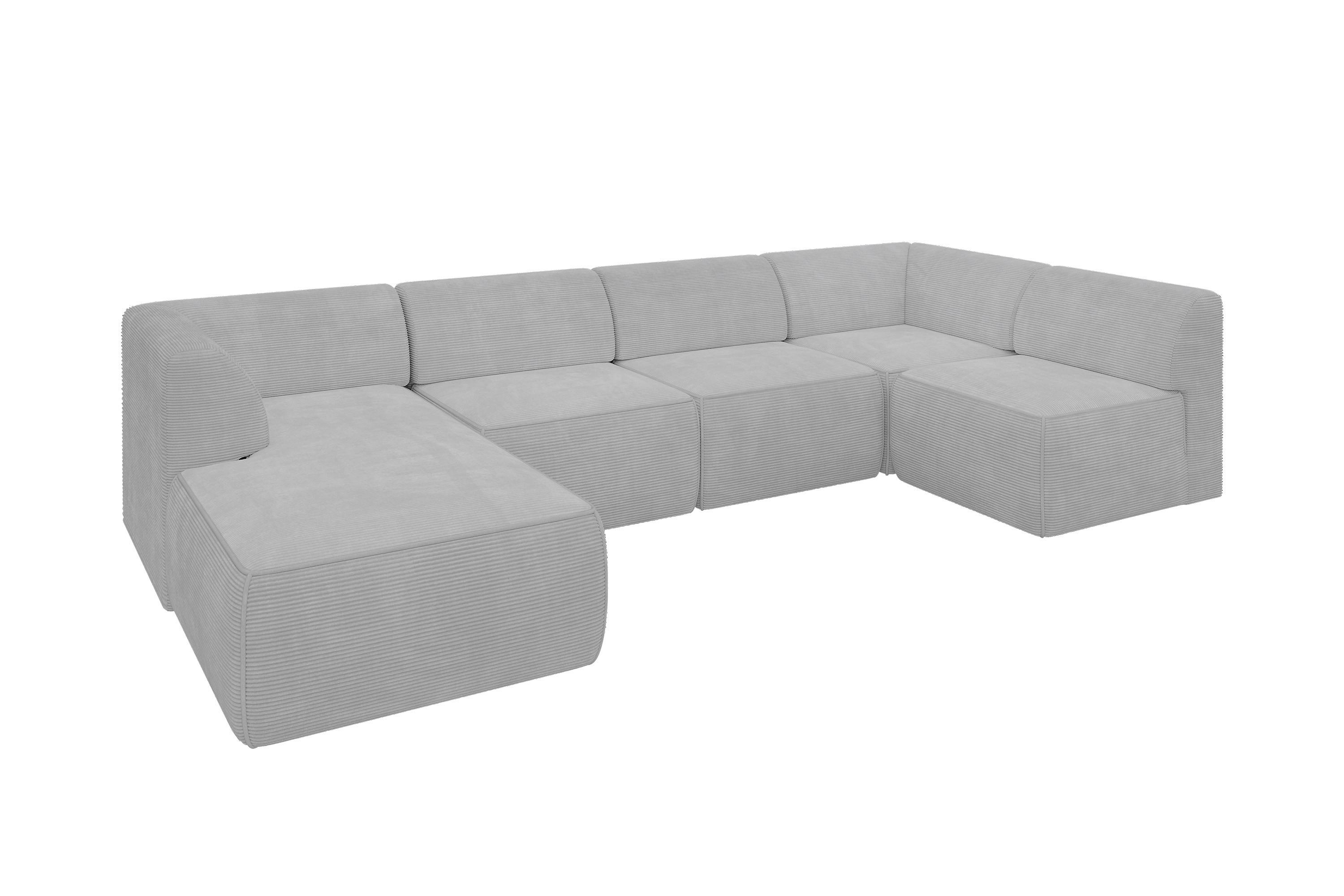 WOHNLANDSCHAFT Ottomane Links MOVO-L 345x180x78 cm Grau Cord - Grau, Holzwerkstoff/Kunststoff (345/78/180cm) - ALTDECOR