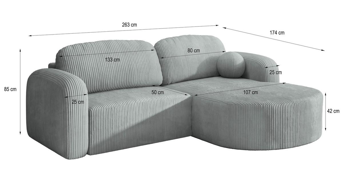 ECKSOFA AMILIA P R-S Lila Kordstoff mit Schlaffunktion - Lila, Holz (263/174cm) - MASSENO