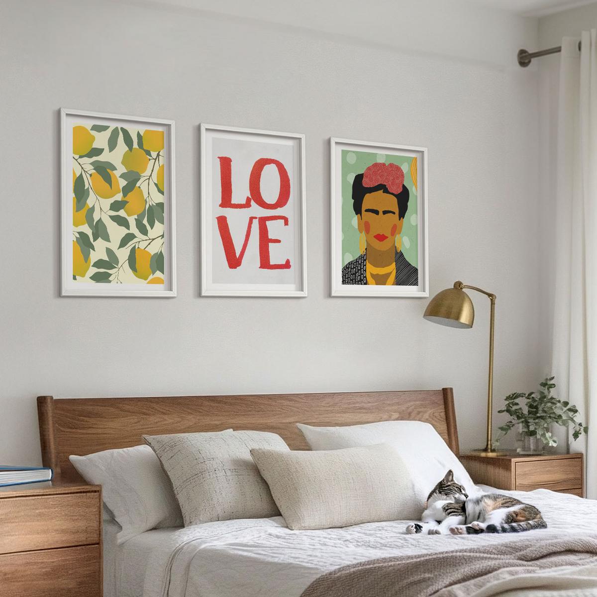 BILDER SET 3er Set - 40x60 cm Weißer Rahmen - Lemons LOVE Porträt von Frida - Weiß, Kunststoff (40/60cm) - TULUP