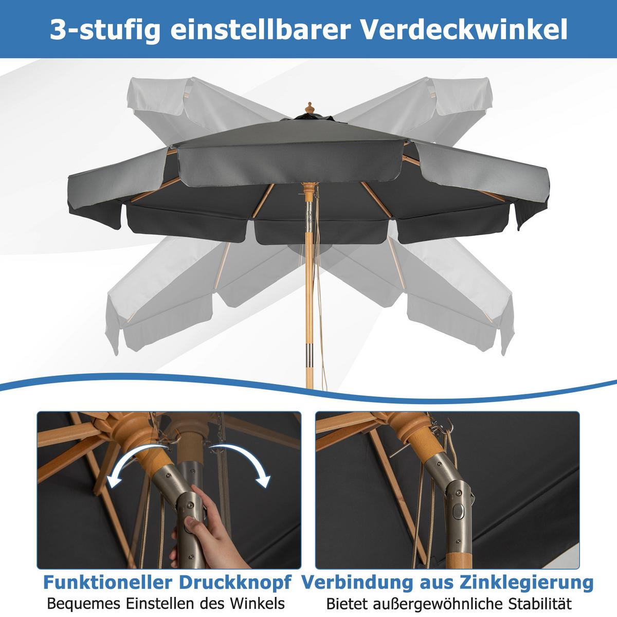 SONNENSCHIRM 300cm Schwarz - Schwarz, Holz (300/300cm) - COSTWAY