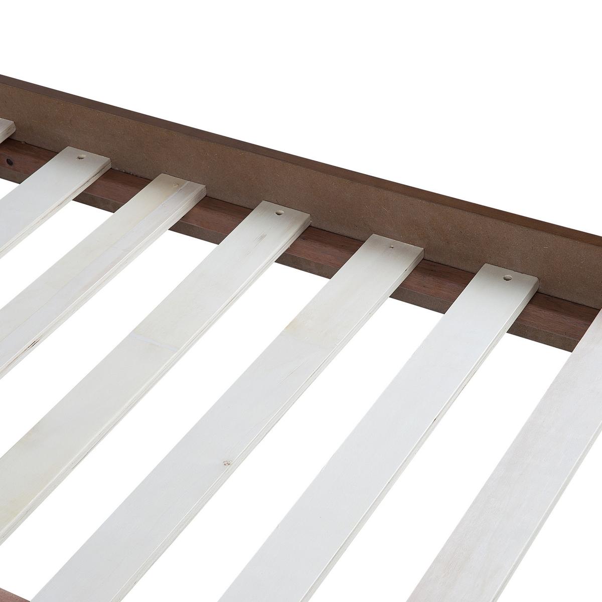 HOLZBETT 180/200cm Dunkler Holzfarbton Poissy - Dunkelbraun, Holzwerkstoff/Textil (180/200cm) - Beliani