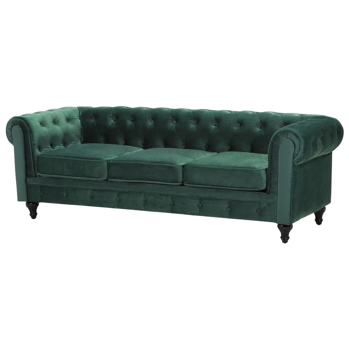 4-SITZER SOFA SET Samtstoff Grün Chesterfield - Grün, Textil (201/70/75cm) - Beliani