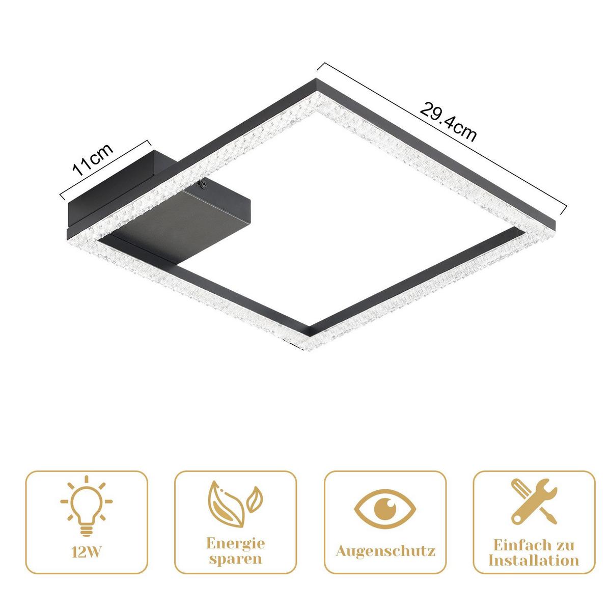 LED-DECKENLEUCHTE Karin 29.4/29.4/4.3 cm - Schwarz, Metall (29.4/29.4/4.3cm) - Nettlife