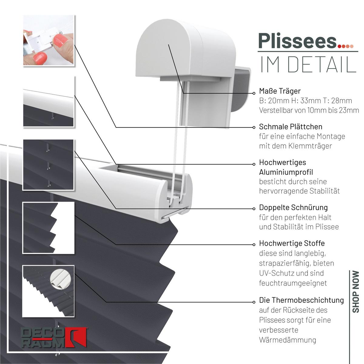 PLISSEE Thermo Basic 75 x 210cm Klemmfix ohne Bohren - Grau, Textil (75/210/210cm) - Deco-Raum