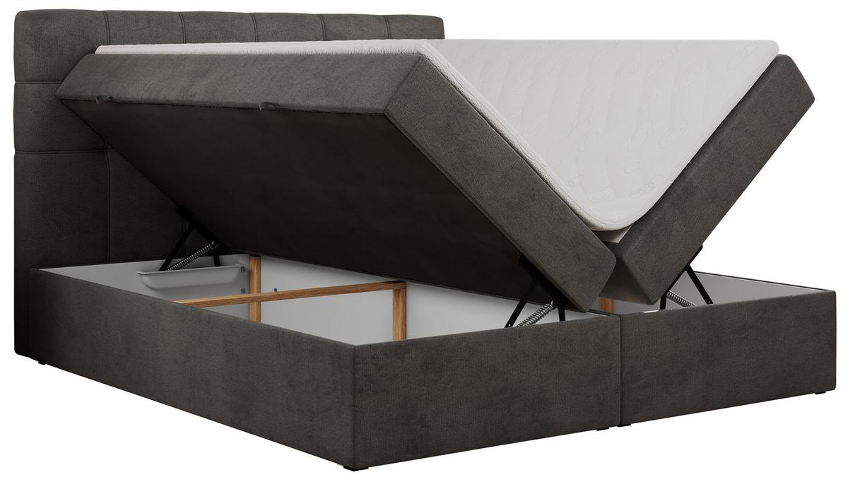 BOXBETT ERNI 160/200 - Dunkelgrau Velvet - H3 - Dunkelgrau, Holz/Textil (160/200cm) - MKS