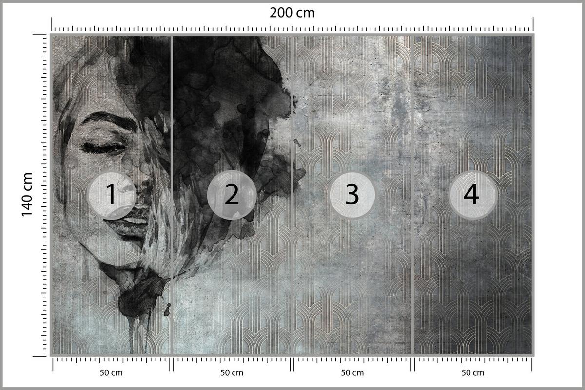 FOTOTAPETE für Wohnzimmer Abstrakte Frau Porträt Beton Ornament 200x140 - Grau, Papier (200/140cm) - Muralo