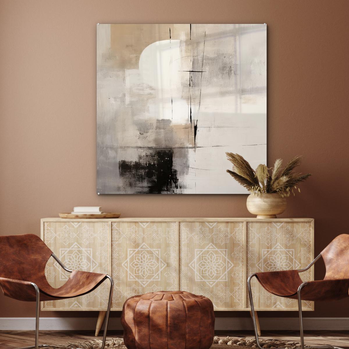 ACRYLGLASBILD Abstrakt - Kunst - Grau 90x90 cm - Hellgrau, Glas (90/90cm) - MuchoWow