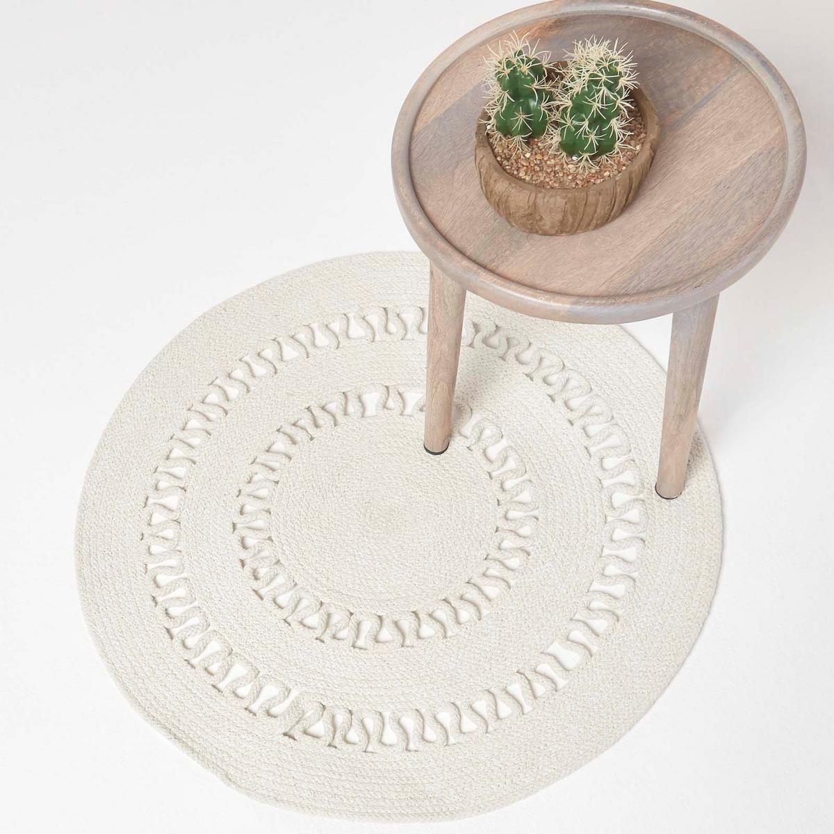 TEPPICH geflochten rund mit Häkel-Muster 70 cm - Creme, Textil (70/70cm) - Homescapes