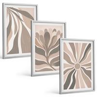 BILDER SET 3er Set - 40x60 cm Silberner Rahmen - Abstrakte Pflanzenmuster - Silberfarben, Kunststoff (40/60cm) - TULUP