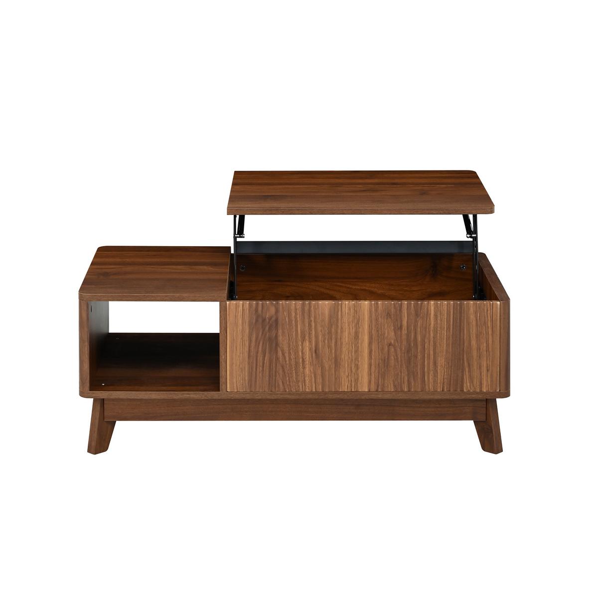 COUCHTISCH holzoptik & 3d-wellen-design mit lift-funktion & verstecktem stauraum - Walnussfarben, Holzwerkstoff (48/95/50cm) - Urban Meuble
