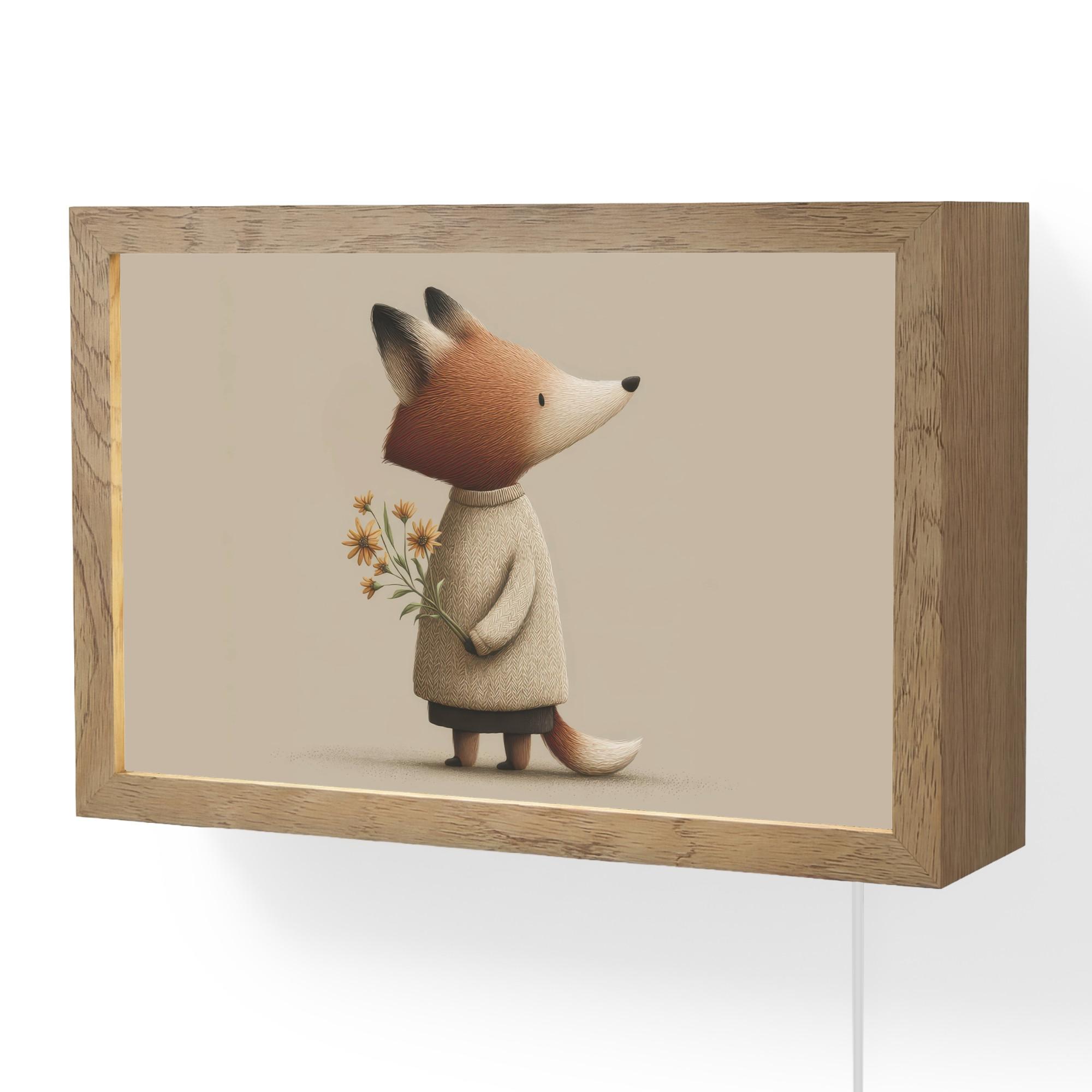 WANDLEUCHTE Fuchs - Gelbe Blumen - Minimalistisch 30x20 cm - Taupe, Holzwerkstoff (30/20/8cm) - OnlyWow