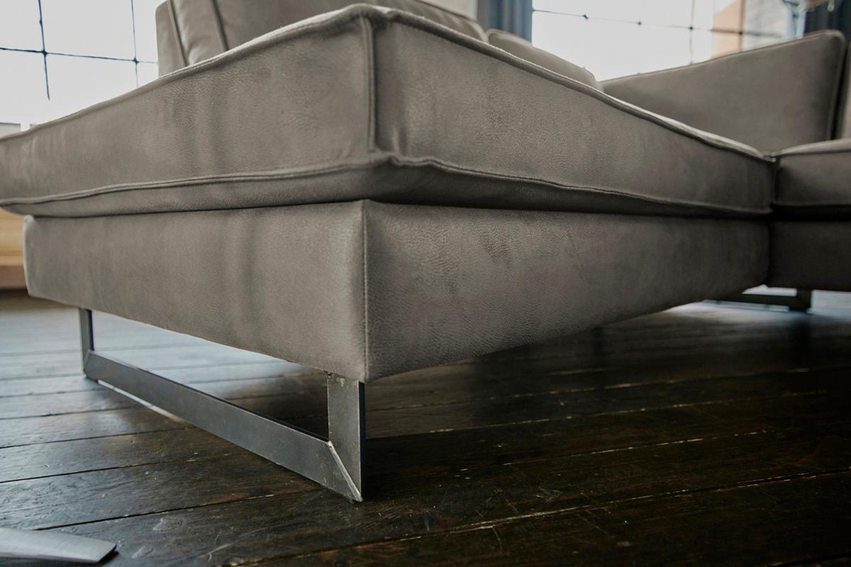 ECKSOFA VILNIUS Anthrazit Lederfaserstoff - Anthrazit/Schwarz, Leder/Metall (290/217cm) - KAWOLA