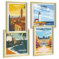 BILDER SET 4er Set - 50x50 cm & 40x60 cm Goldrahmen - Blicke auf berühmte Orte am Meer - Goldfarben, Kunststoff (50/50cm) - TULUP