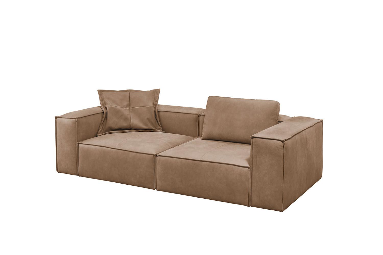 SOFA CARMO Taupe Leder - Taupe/Schwarz, Leder/Kunststoff (266/68/118cm) - KAWOLA