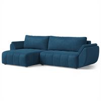 ECKSOFA OLSI Blau Velours-Stoff mit Schlaffunktion - Blau, Holz (285/148cm) - MASSENO