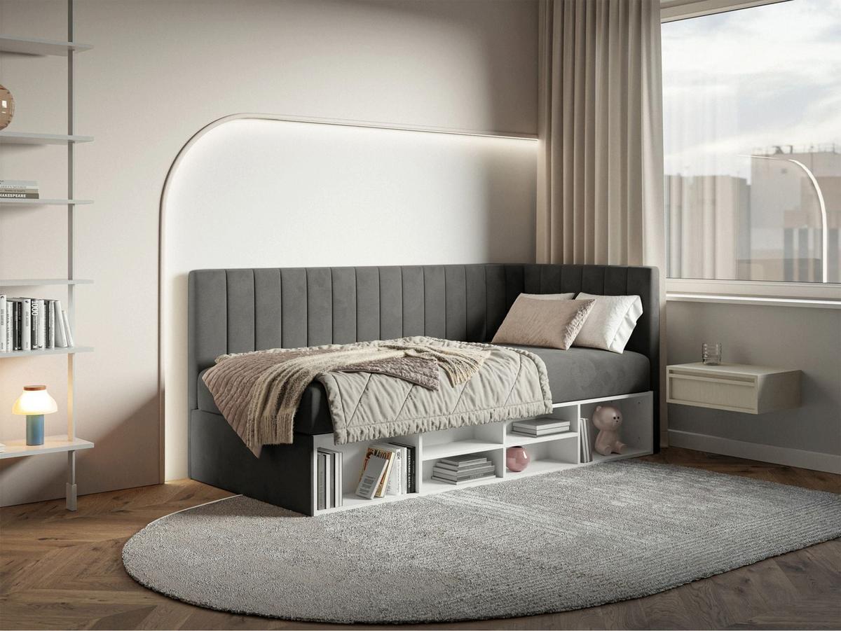 JUGENDBETT Ventrio Dunkelgrau Easy-Clean-Samtbezug 90x200 cm - Dunkelgrau, Holz/Textil (90/200cm) - Selsey