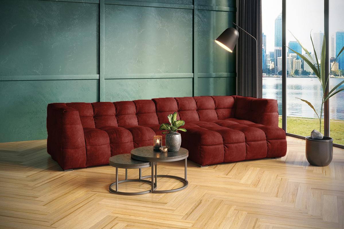 ECKSOFA RIO Bordeaux Velvet - Bordeaux/Schwarz, Textil (319/170cm) - KAWOLA