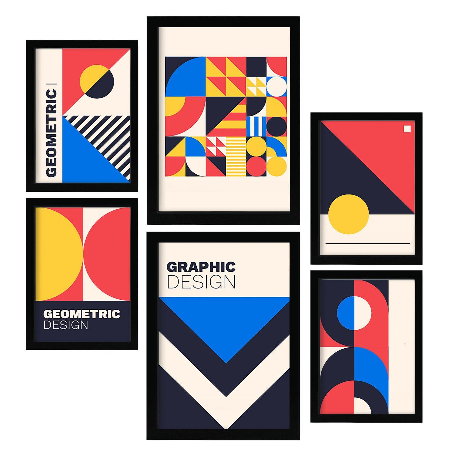 POSTER Set Mit 6 Drucken Im Bauhaus 1 Geometrische Designkollektion A3 & A4 Rahmenlos - Klar, Papier (29/3cm) - Nacnic
