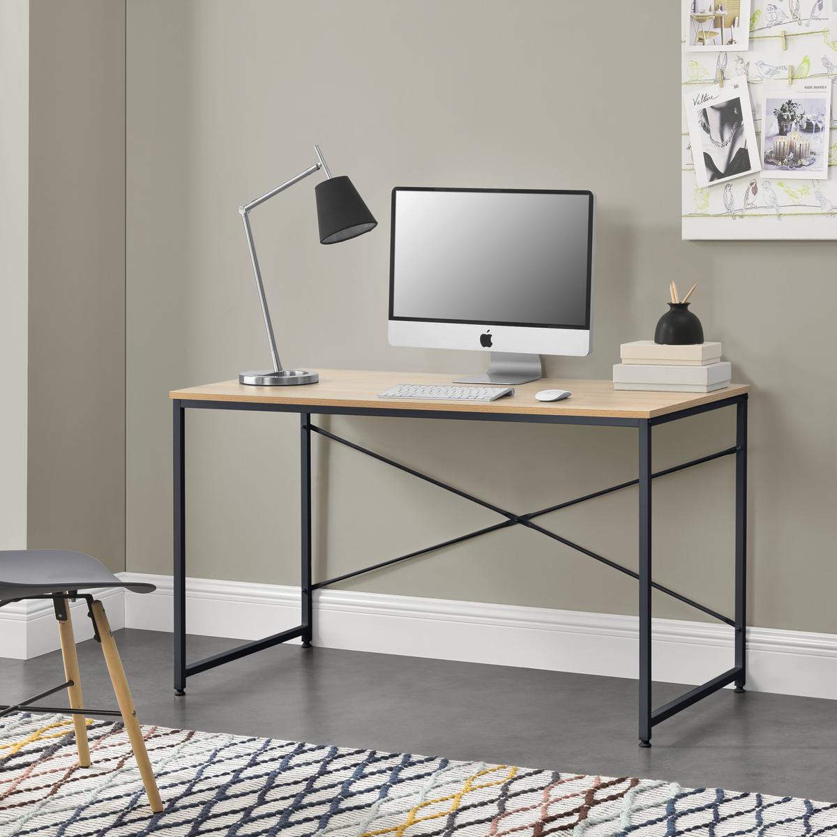 SCHREIBTISCH Røros - Eichefarben, Holzwerkstoff/Metall (60/120/72cm) - [en.casa]