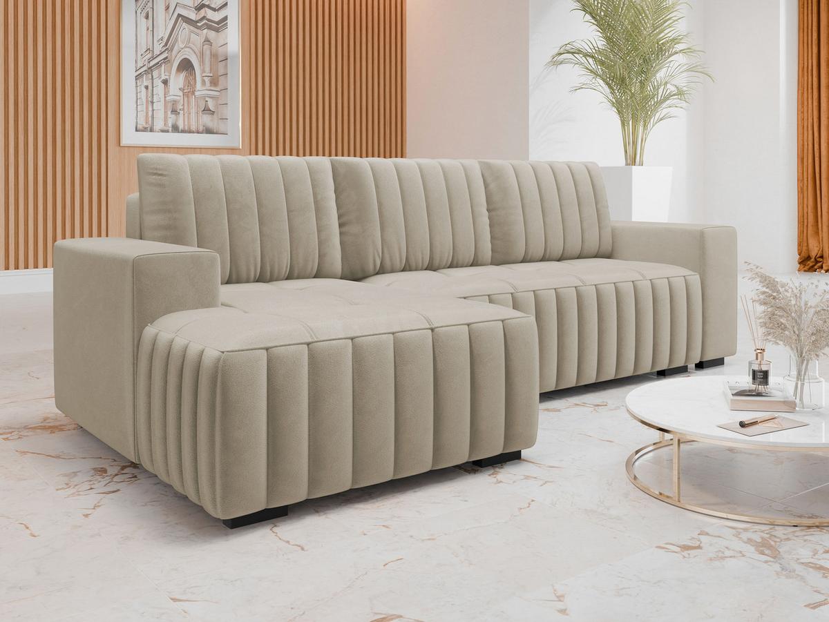 ECKSOFA Hugo, Seite: Links - Beige/Dunkelbraun, Holz/Textil (240/140cm)