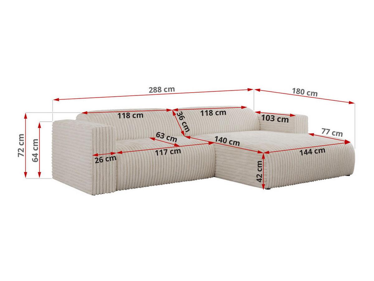 OFERTA WYCOFANA ECKSOFA PASADENA Beige Cord Links Seite - Beige/Schwarz, Kunststoff/Textil (180/288cm) - MKS
