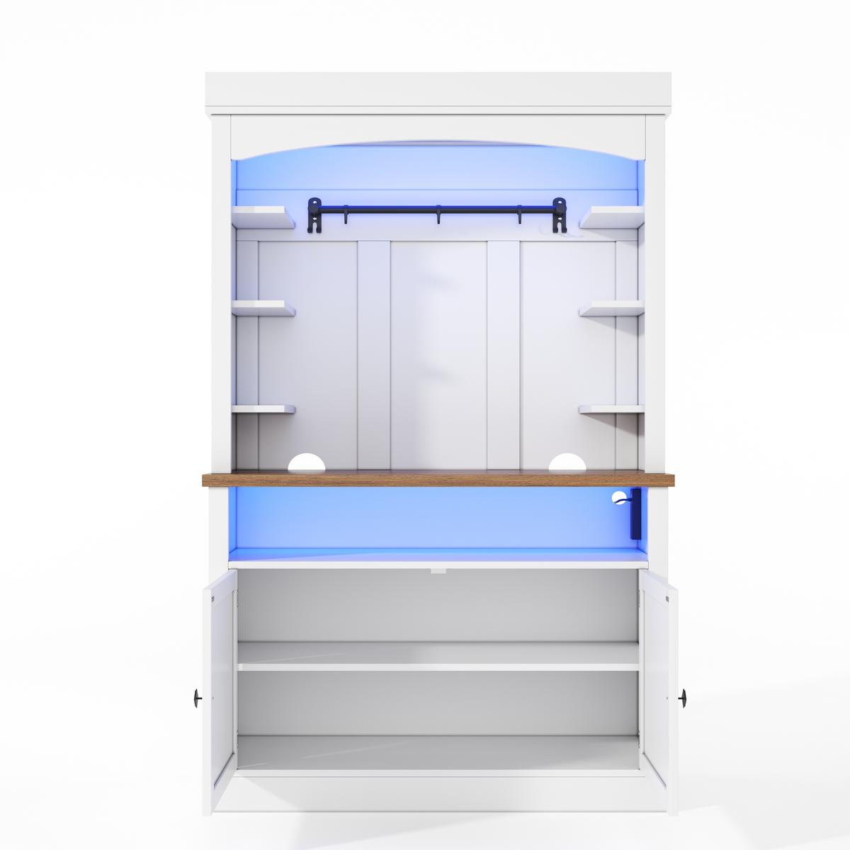 BUFFETSCHRANK Weiß 183cm mit LED-Beleuchtung, Steckdose & Kaffeebar - Weiß, Holzwerkstoff (106/183/43cm) - Urban Meuble