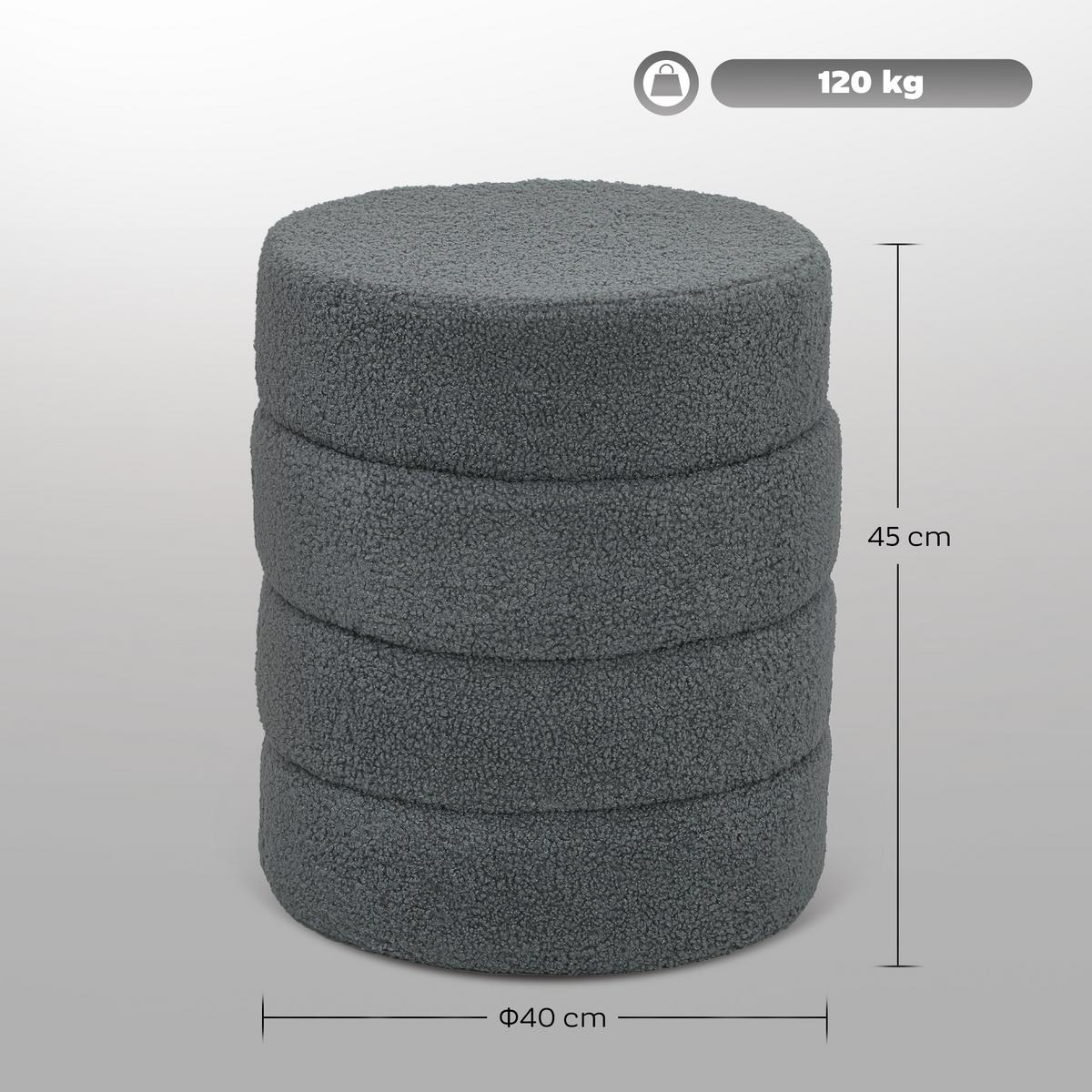 SITZHOCKER, Fußhocker, Runder Polsterhocker, Fußstütze mit Sitzkissen - Dunkelgrau/Naturfarben, Holz/Textil (40/45/40cm) - HOMCOM