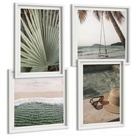 BILDER SET 4er Set - 50x50 cm & 40x60 cm Weißer Rahmen - Strandschaukel-Blätterurlaub - Weiß, Kunststoff (50/50cm) - TULUP