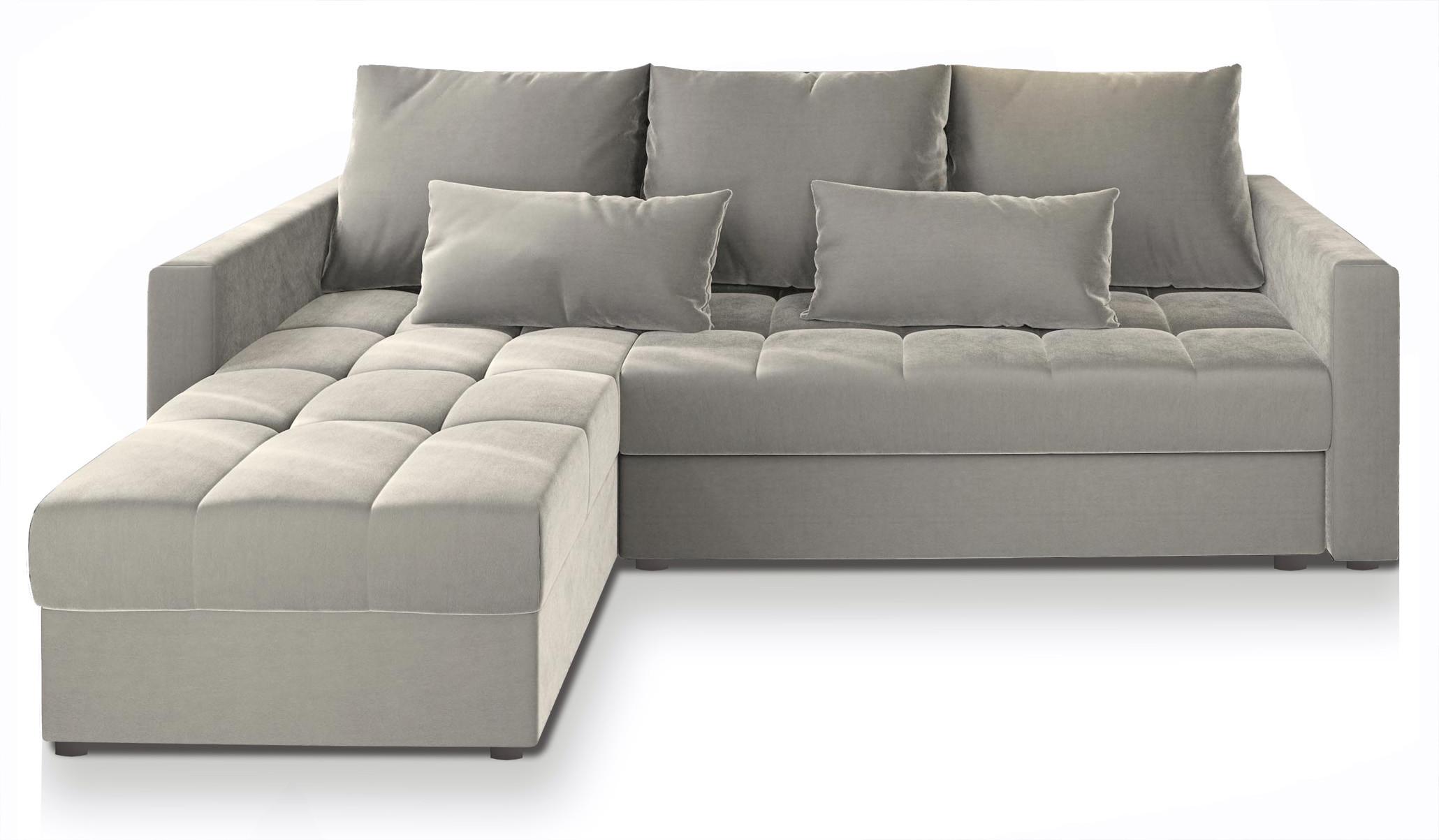 ECKSOFA KOS PIK Beige Plüsch-Stoff mit Schlaffunktion - Beige/Grau, Holz/Kunststoff (220/140cm) - MASSENO