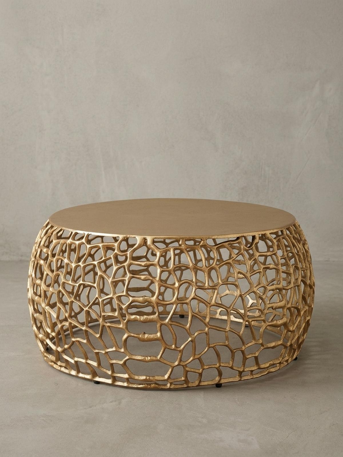COUCHTISCH mit Aststruktur, lackiertes Aluminium, handgefertigt, Ablagefläche, Gold 66x66x30 cm - Goldfarben, Metall (66/66/30cm) - KADIMA DESIGN