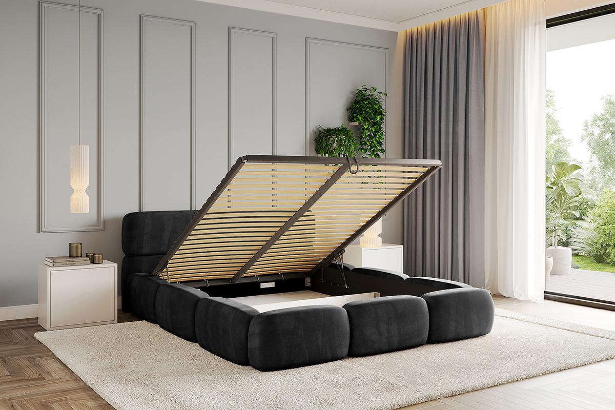 POLSTERBETT mit Bettkasten und Lattenrost, Boxbett ohne Matratze - ELVA-v1 180x200 Schwarz - Schwarz, Holzwerkstoff/Textil (180/200cm) - ALTDECOR