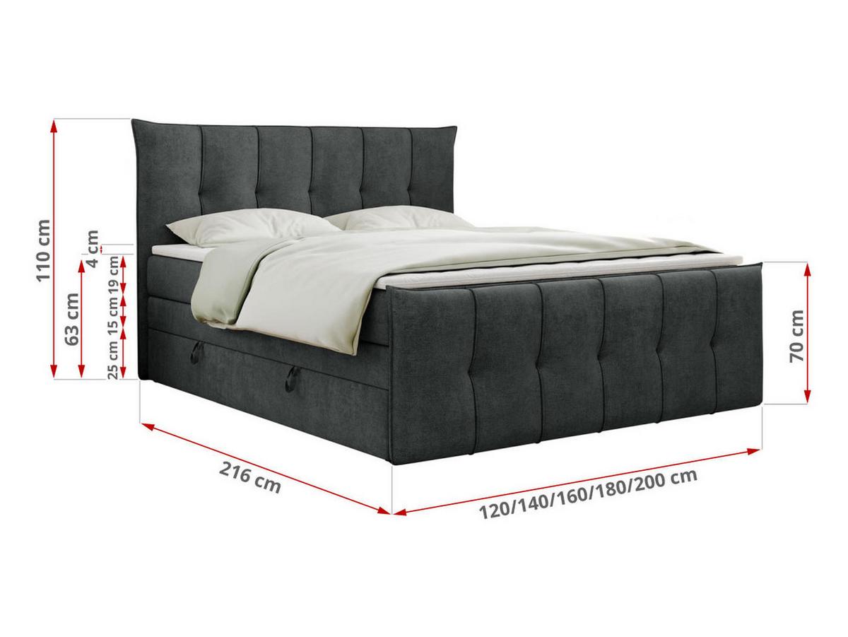 BOXSPRINGBETT PREMIUM 11 KING 120/200 Dunkelgrau Struktur - H4 - Dunkelgrau, Holz/Textil (120/200cm) - MKS