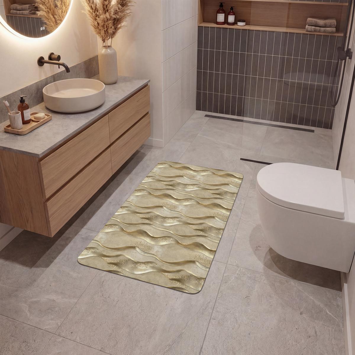 BADEMATTE Wellen - Muster - Gold 60x90 cm - Messingfarben, Textil (60/90cm) - OnlyWow
